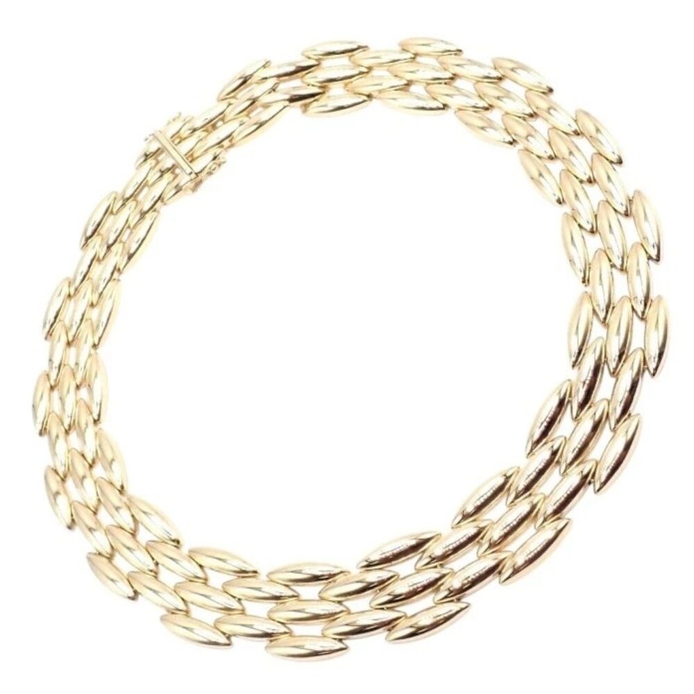 Authentic Cartier Five-Row 18k Yellow Gold Gentiane Rice Wide Link Necklace Cert